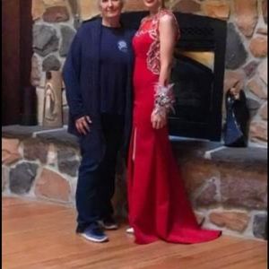 Red dress with silver on it